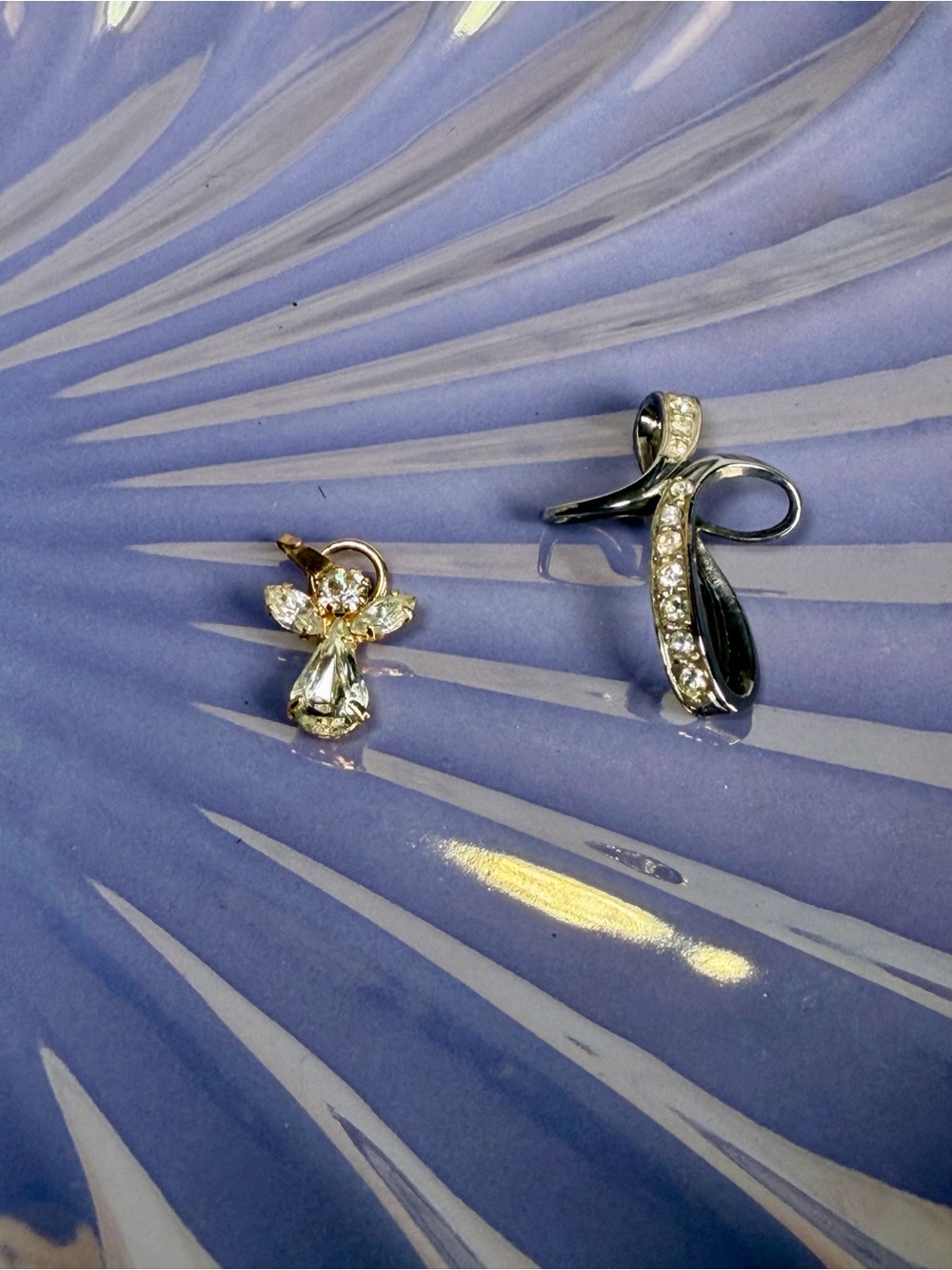 Gold Tone Angel & Silver Tone Cross Pendant Charm Lot Rhinestone Accents